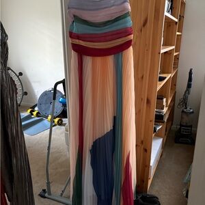 Multicolor Pleated Maxi Clear Straps Dress